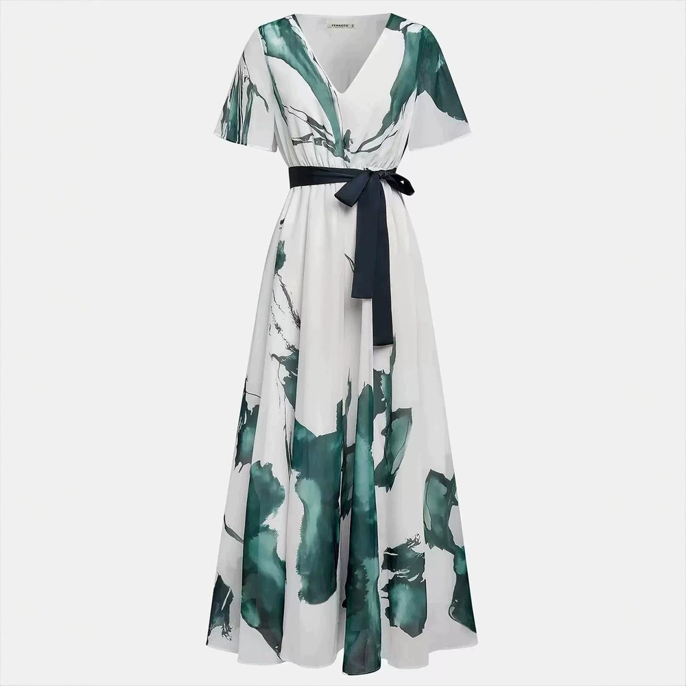 ZARA Womens Digital Print Drawstring Short Sleeve Collared Maxi Dress - Picture 3 of 5